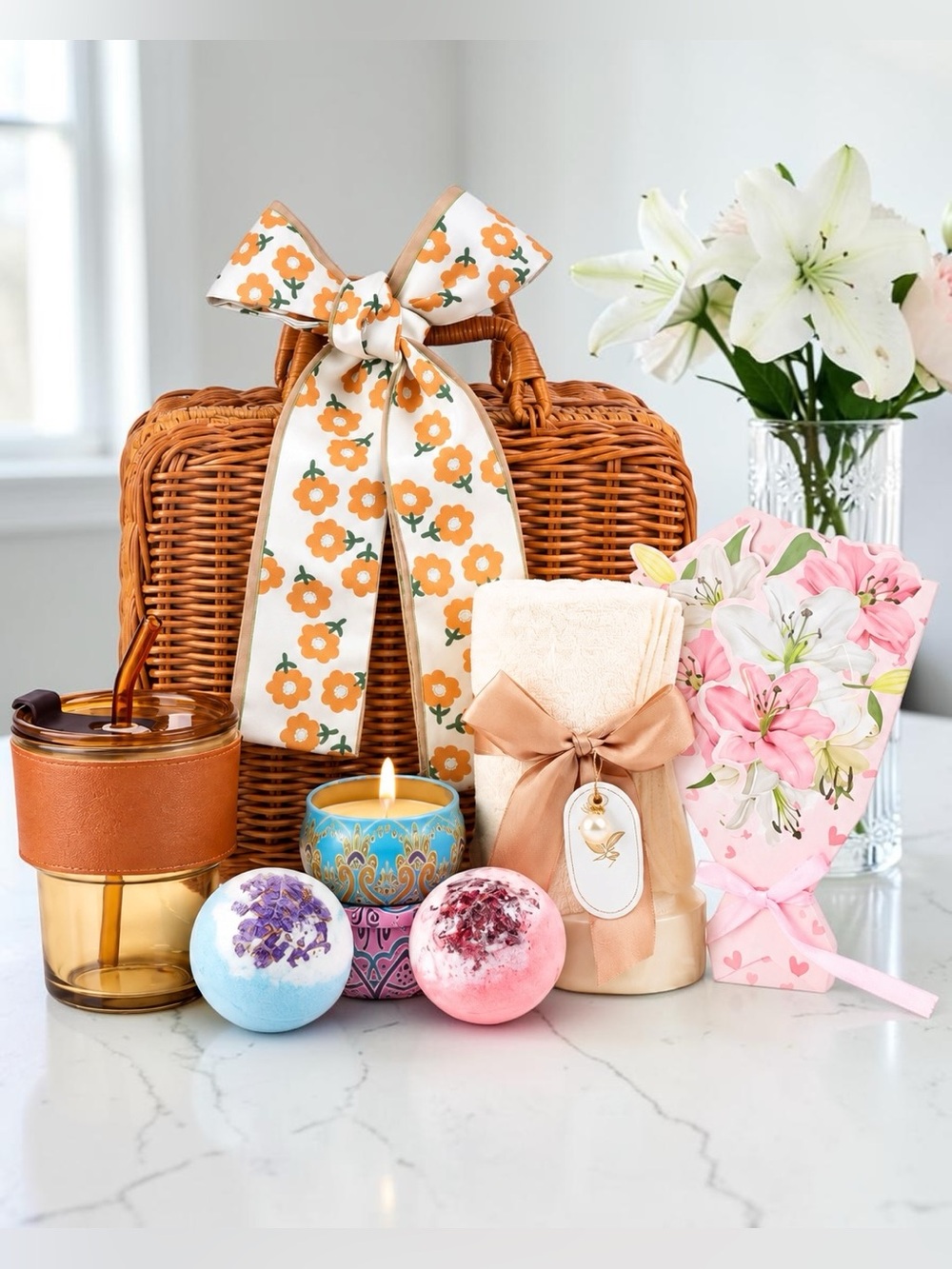 Women’s Spa Self Care Gift Set in Basket Rattan Case NWT